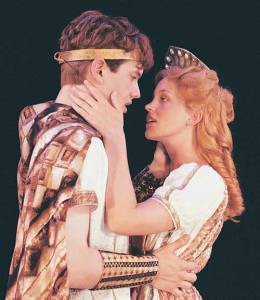 Cameron McNary (left) as Troilus and Tyler Layton as Cressida in Troilus and Cressida, 1999. Utah Shakespeare Festival.
